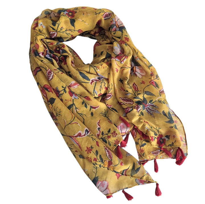 Mustard Yellow Floral Print Scarf/Wrap