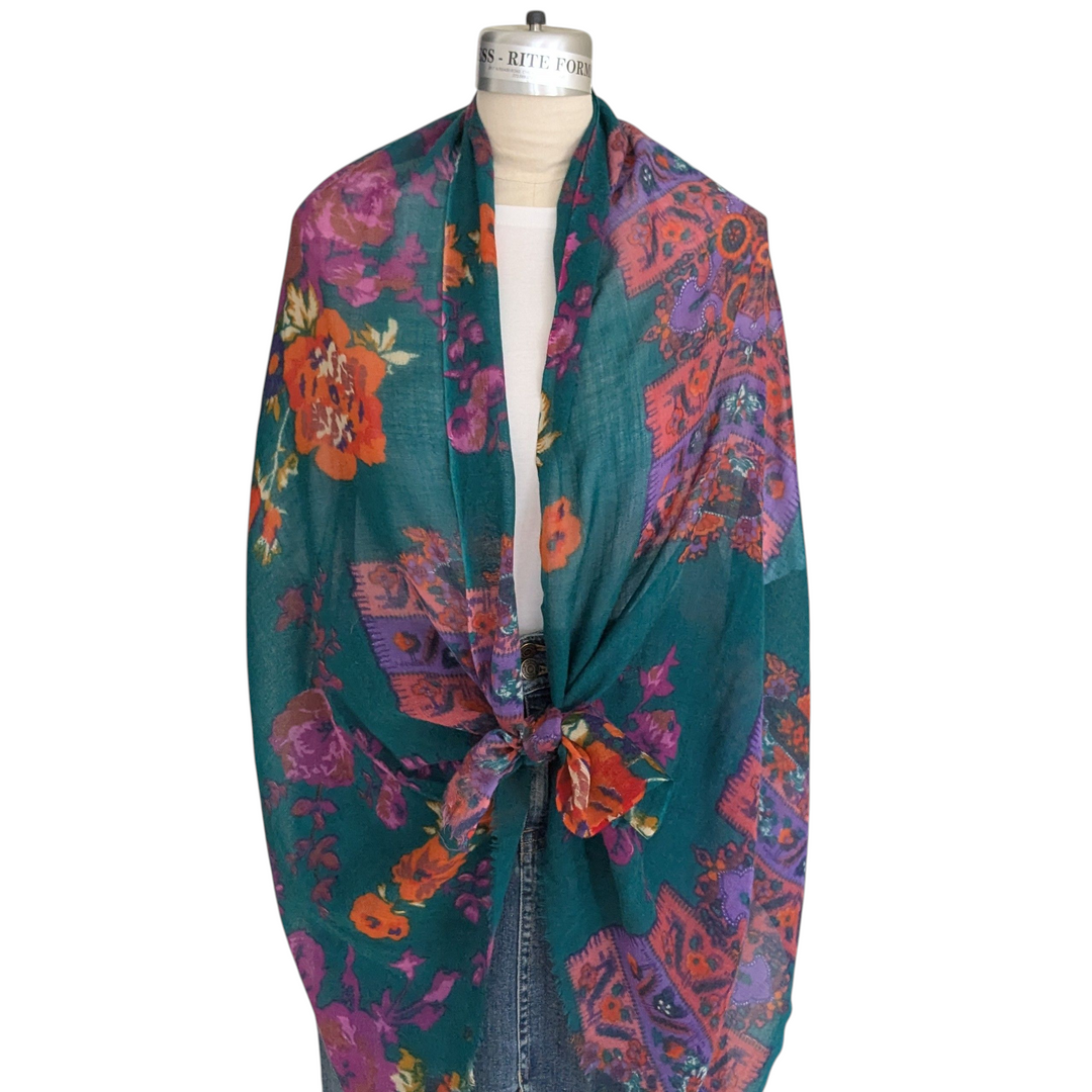 Teal Floral Print Scarf