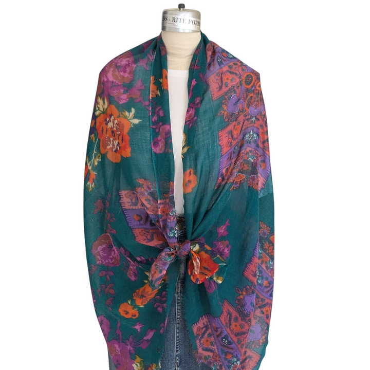 Teal Floral Print Scarf