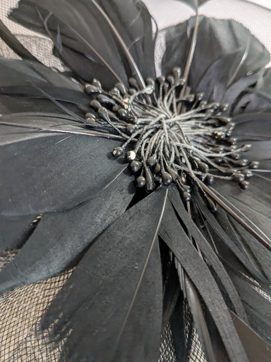 Black Mesh and Feather Fascinator