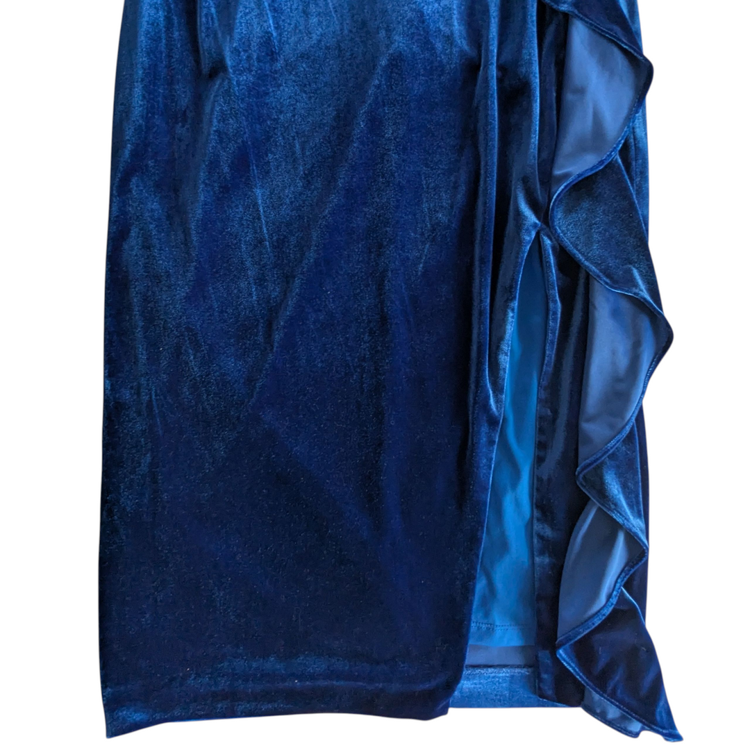 Aidan Mattoc Blue Velvet One Shoulder Cocktail Dress Size 10