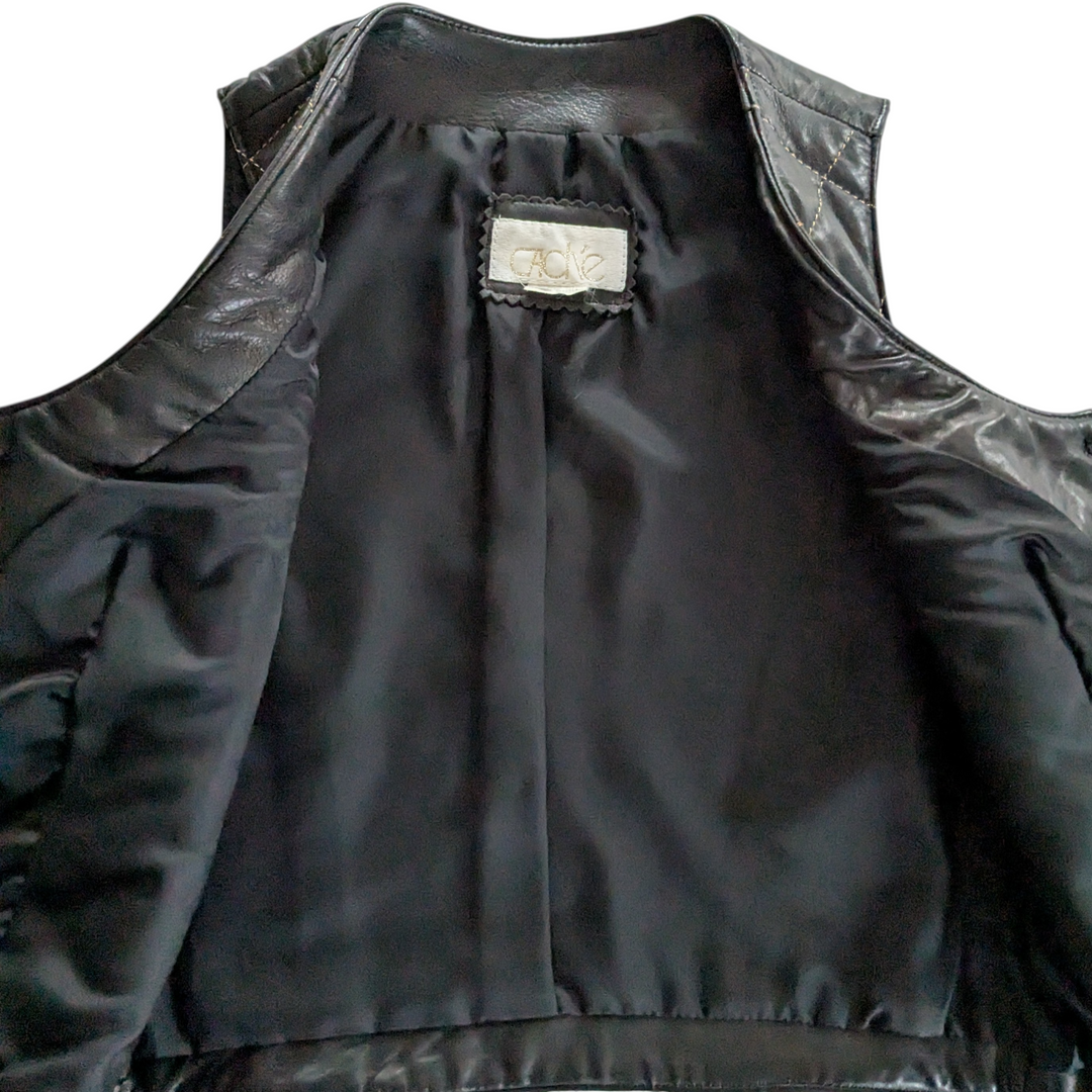 Cache Brown Quilted Leather Vest Size Small