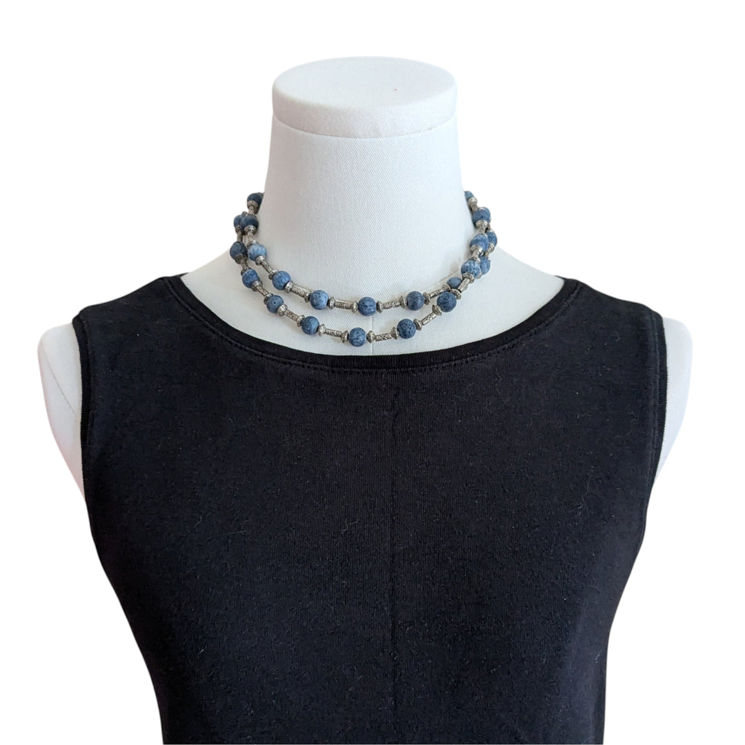 Silver and Blue Bead Necklace