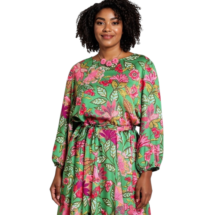 Sugarlips Evanna Green Floral Print Satin Dress Size 3X