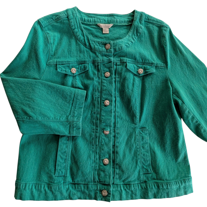 Laura Ashley Green Denim Jacket Size XL