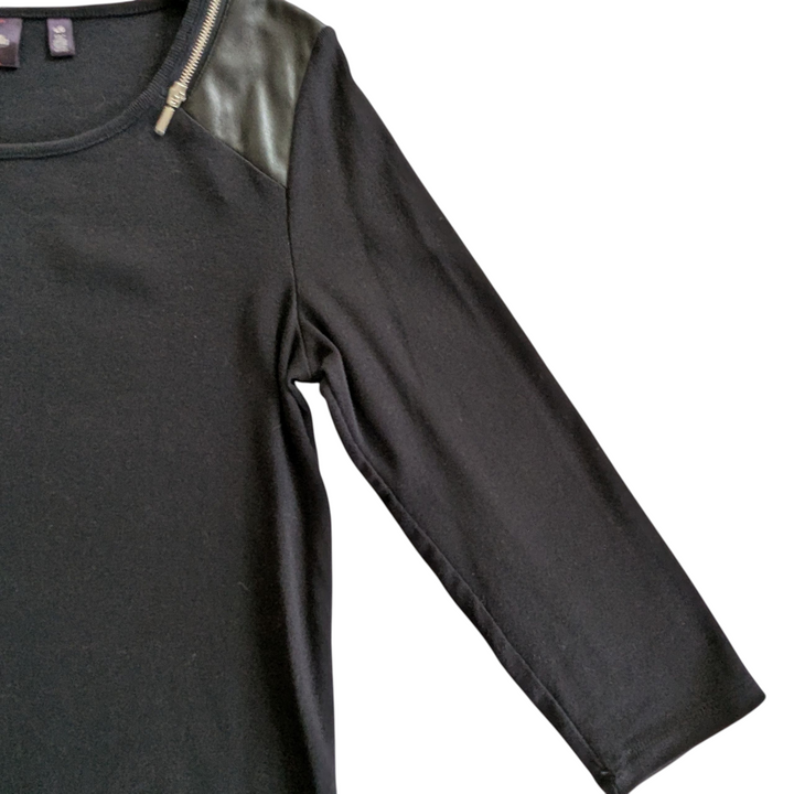 Rafaella Black Sweater with Faux Leather Accents Size Large
