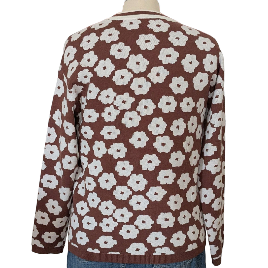 Pretty Garden Brown Floral Sweater Size Small