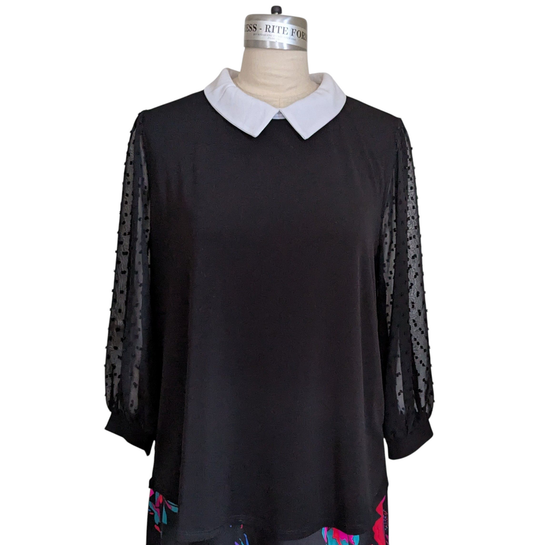 Adrianna Papell Black Knit Blouse Size XL