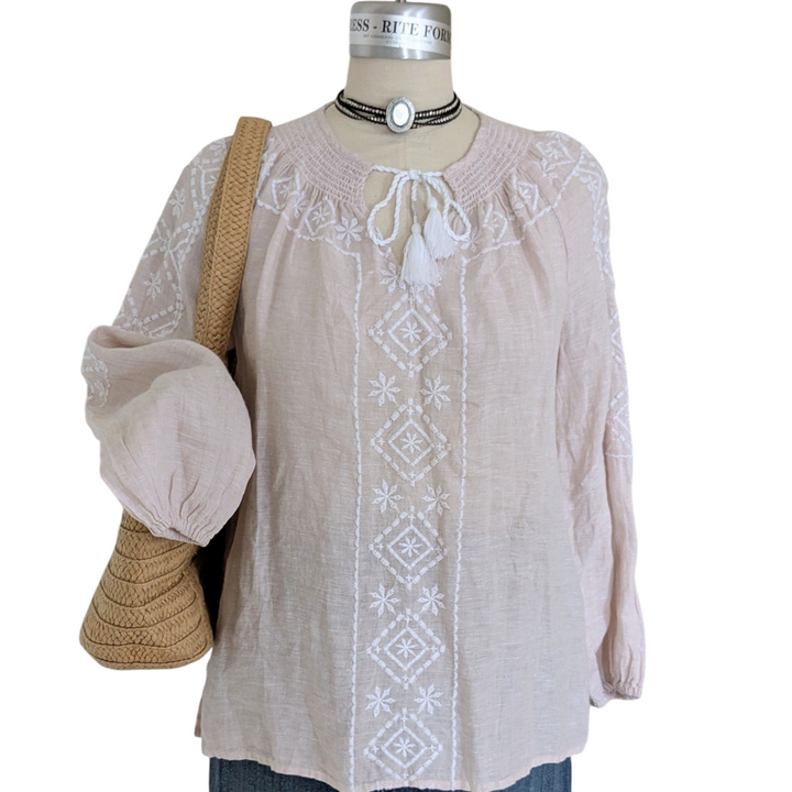 Joie Linen Peasant Top Size Small