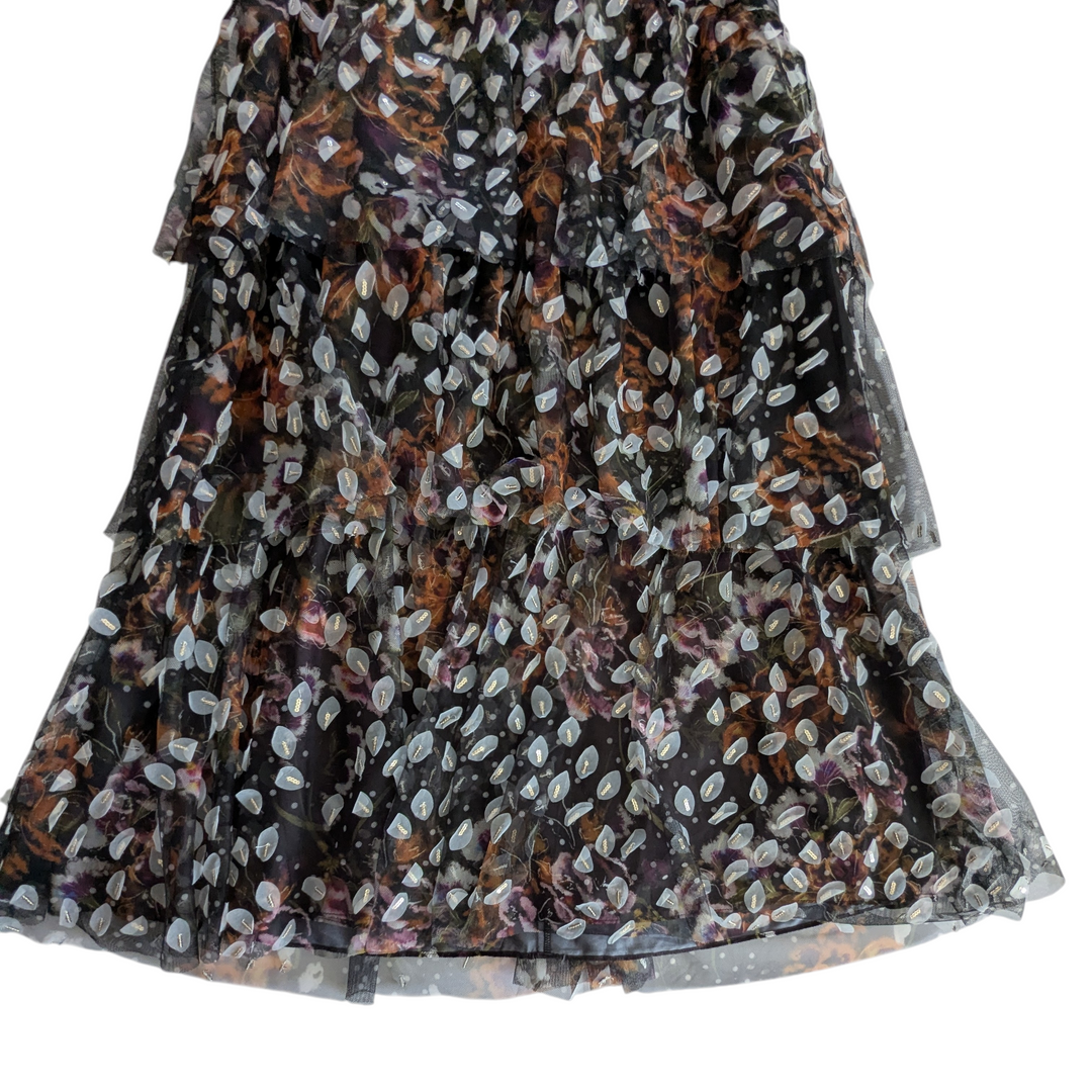 Marchesa Notte Tiered Leaf Applique Evening Dress Size 12