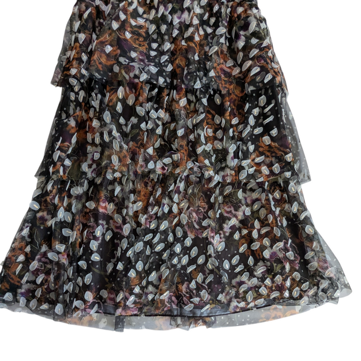 Marchesa Notte Tiered Leaf Applique Evening Dress Size 12