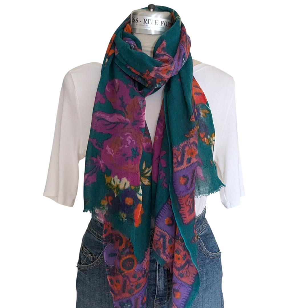 Teal Floral Print Scarf