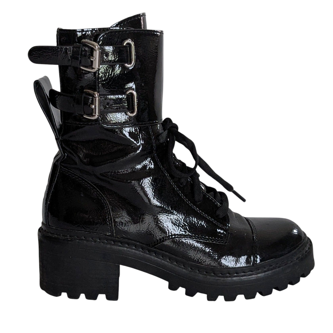 DKNY Patent Leather Moto Boots Size 6.5