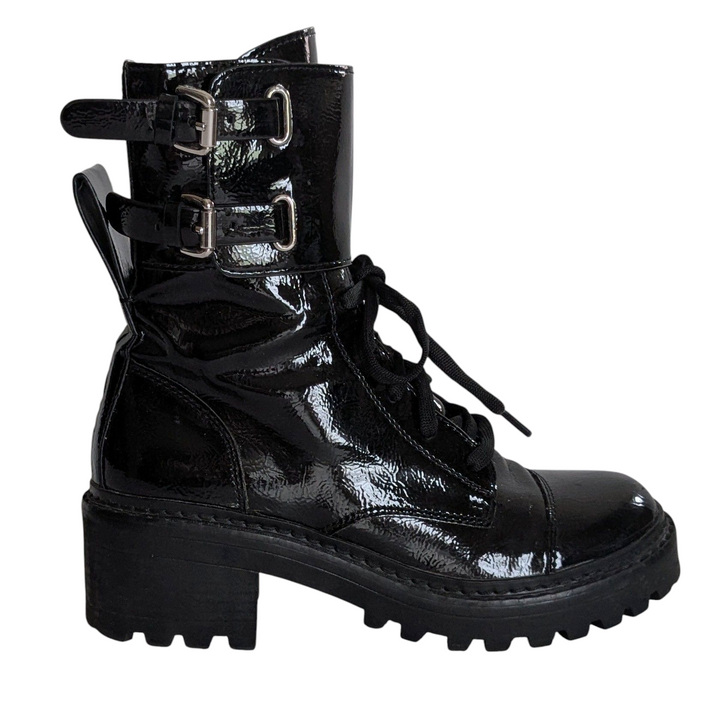 DKNY Patent Leather Moto Boots Size 6.5