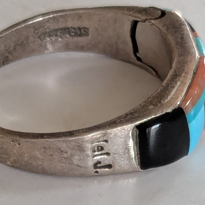 Nathaniel Johnson Navajo Sterling Ring with Turquoise and Coral Size 9
