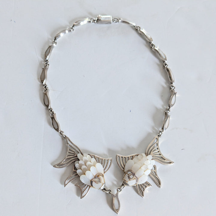 Vintage Mexican Sterling Necklace with Mother of Pearl Fish