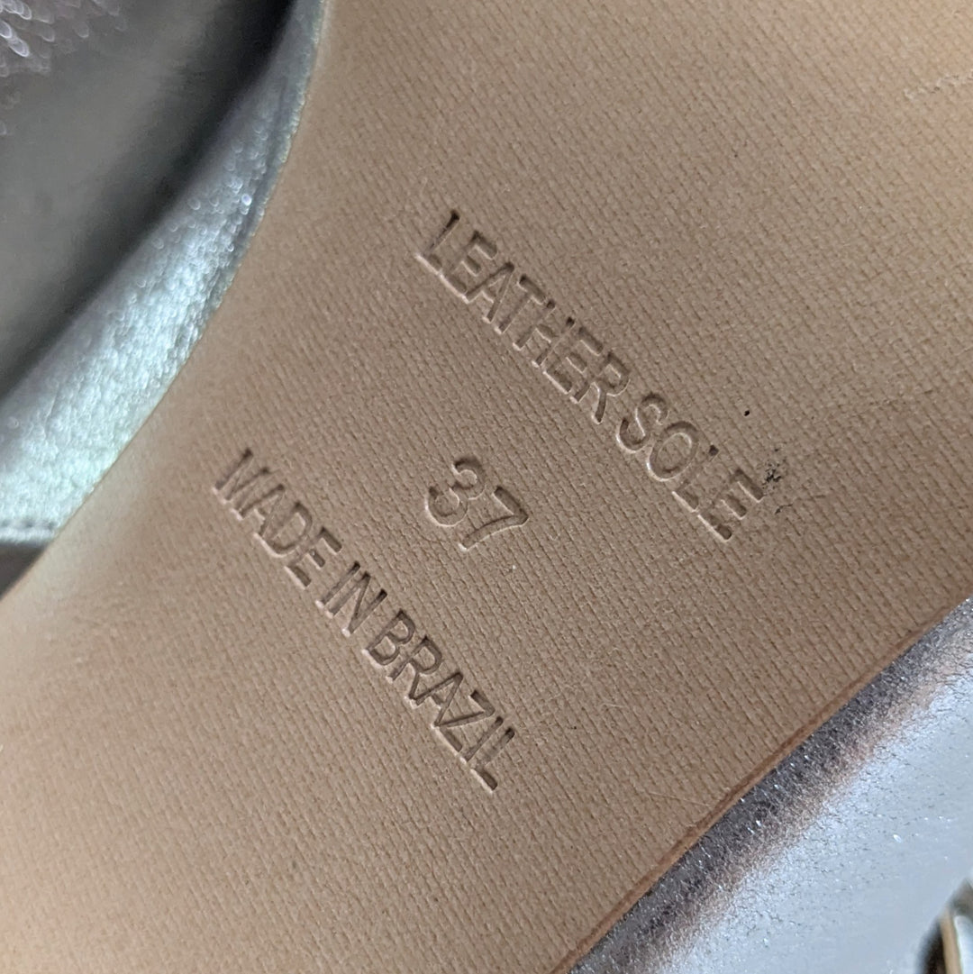 Anthropologie Maeve Silver Mary Janes Size 37