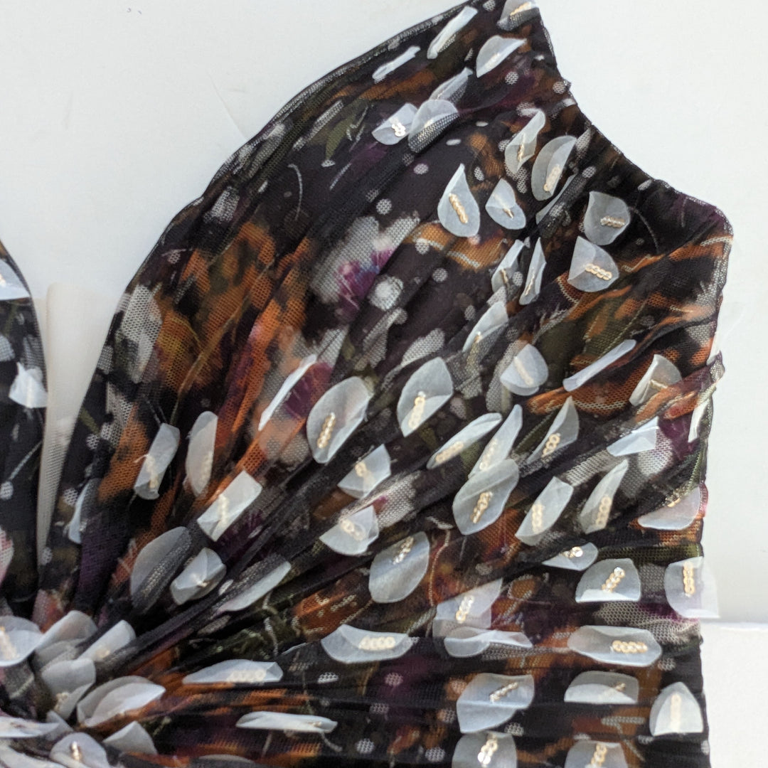 Marchesa Notte Tiered Leaf Applique Evening Dress Size 12