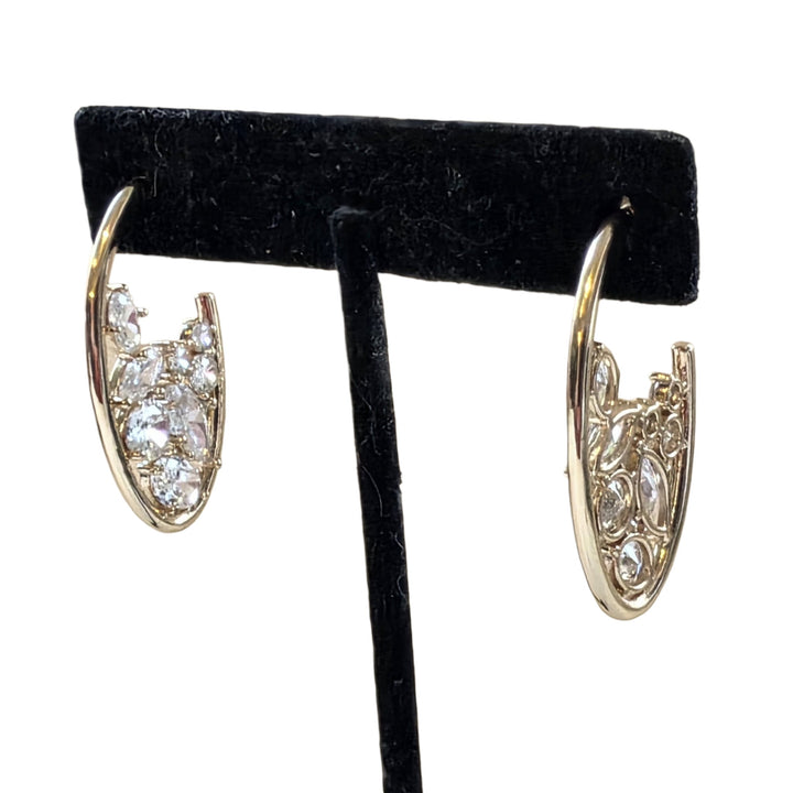 Anthropologie Gold and Crystal Hoop Earrings