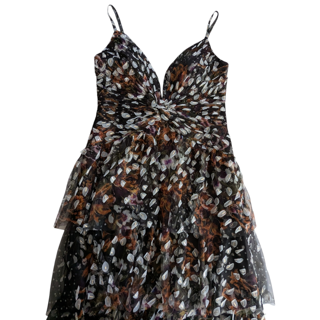 Marchesa Notte Tiered Leaf Applique Evening Dress Size 12
