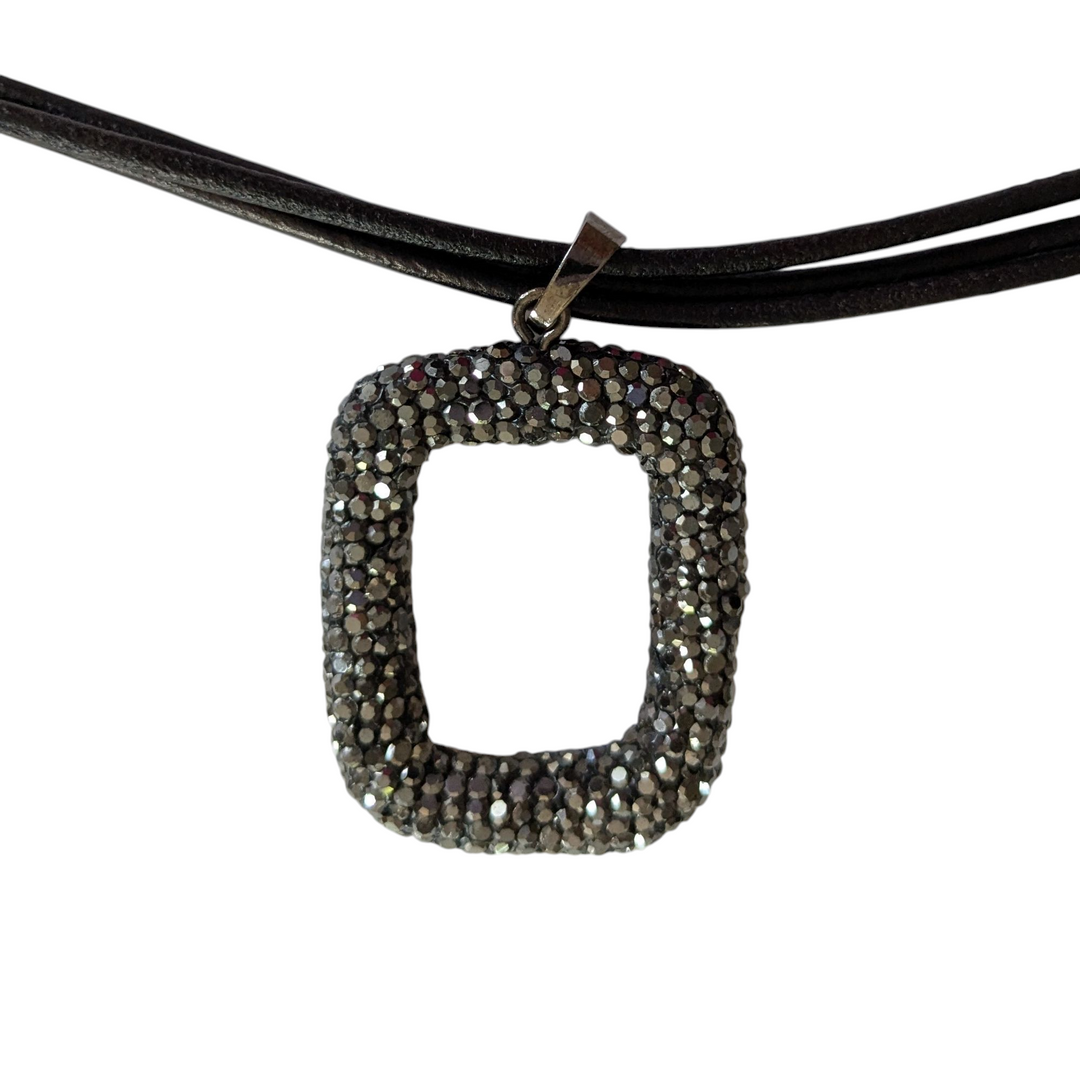 Leather Necklace with Crystal Pendant