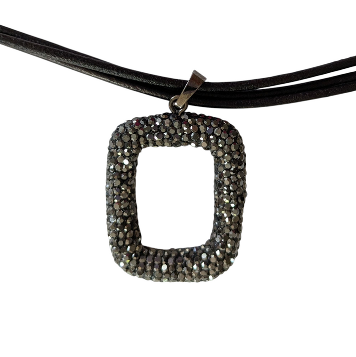 Leather Necklace with Crystal Pendant