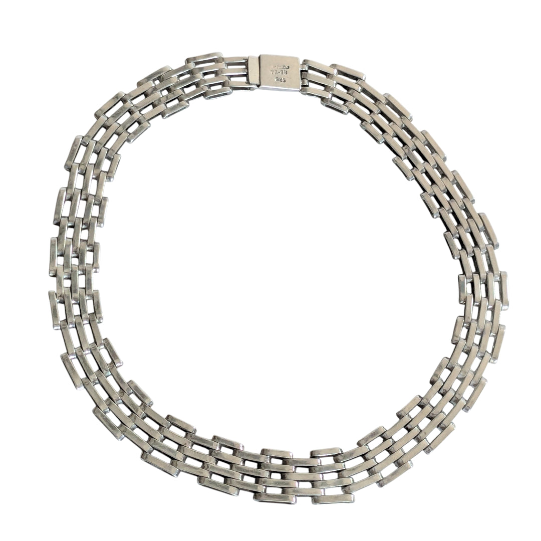 Vintage Taxco Mexican Sterling Wide Link Chain Collar Necklace