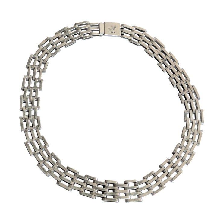 Vintage Taxco Mexican Sterling Wide Link Chain Collar Necklace