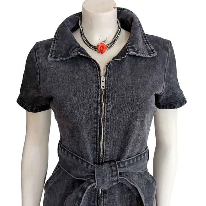 White Fox Black Denim Dress Size Medium