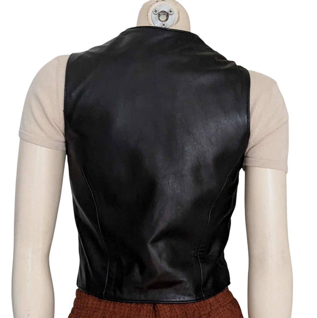 Cache Brown Quilted Leather Vest Size Small