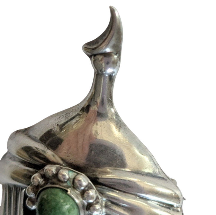 Mexican Silver Brooch with Carved Jade