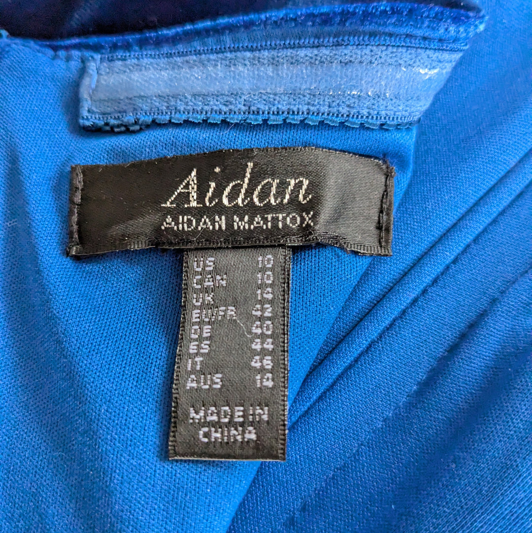 Aidan Mattoc Blue Velvet One Shoulder Cocktail Dress Size 10