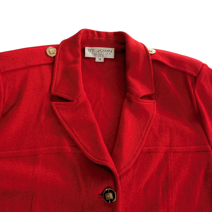 St John Red Knit Blazer Size 14
