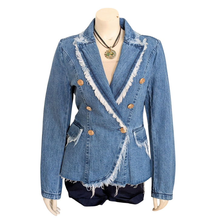 Blue Revival Lindsay Frayed Denim Blazer Size Small