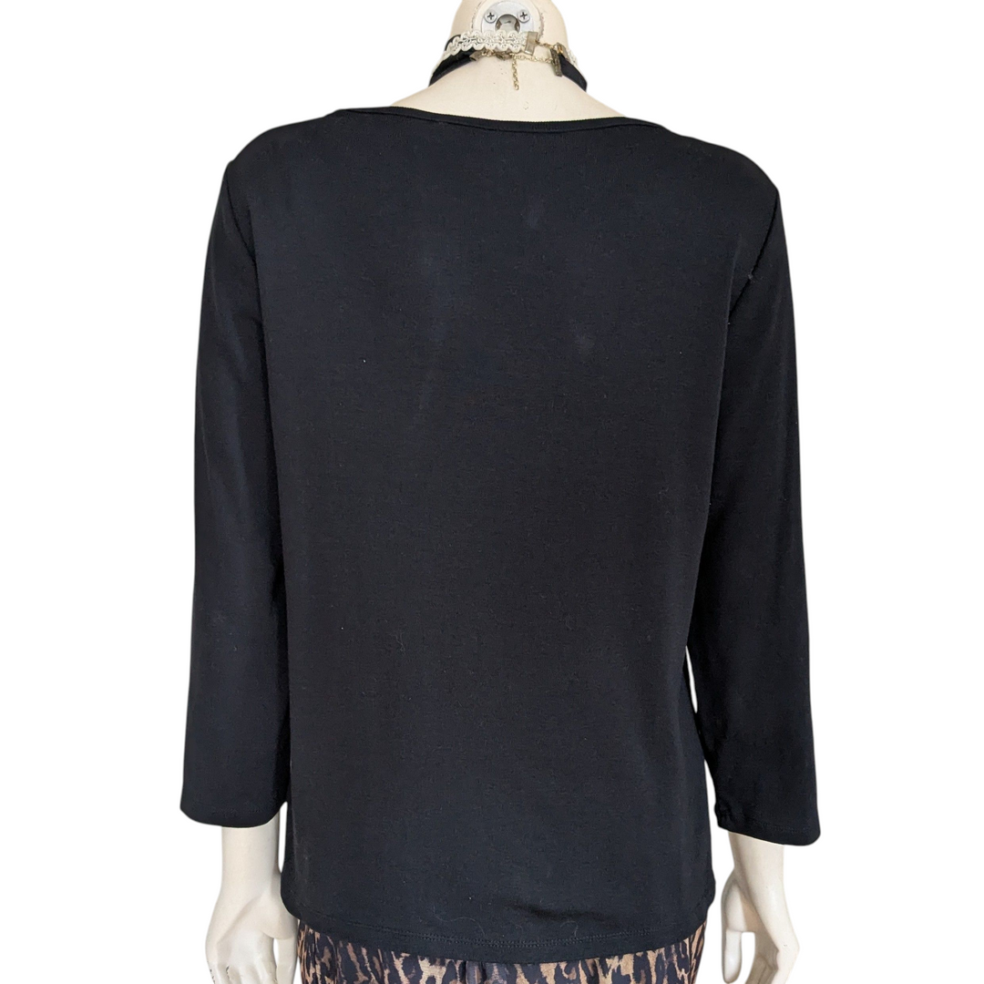 Rafaella Black Sweater with Faux Leather Accents Size Large