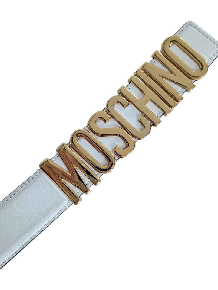 Moschino White Leather Logo Belt