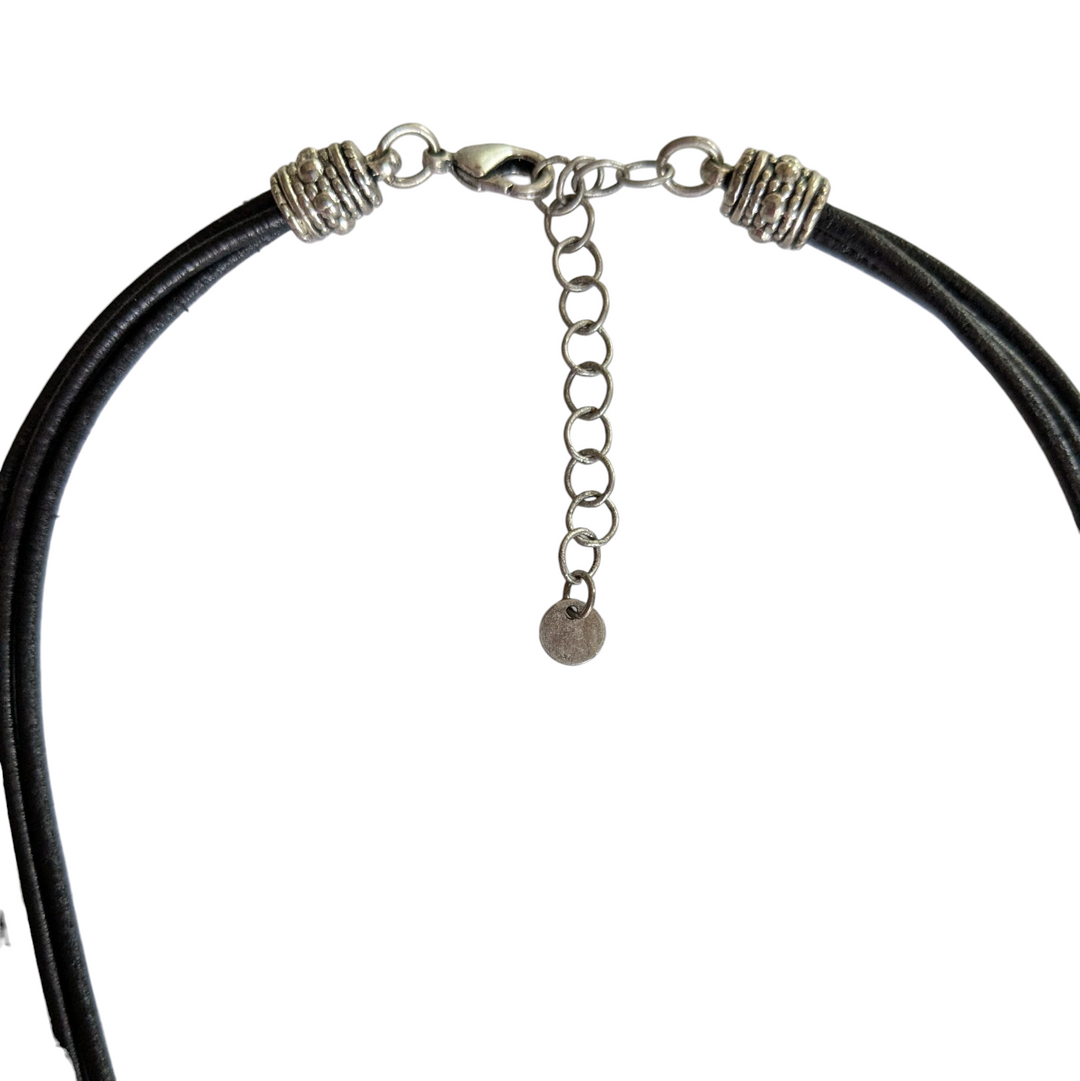 Leather Necklace with Crystal Pendant
