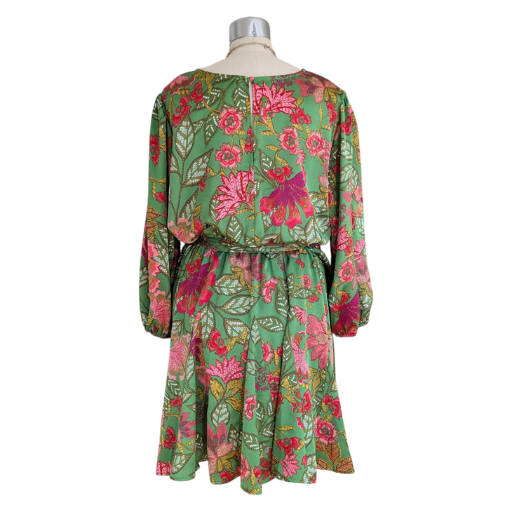 Sugarlips Evanna Green Floral Print Satin Dress Size 3X