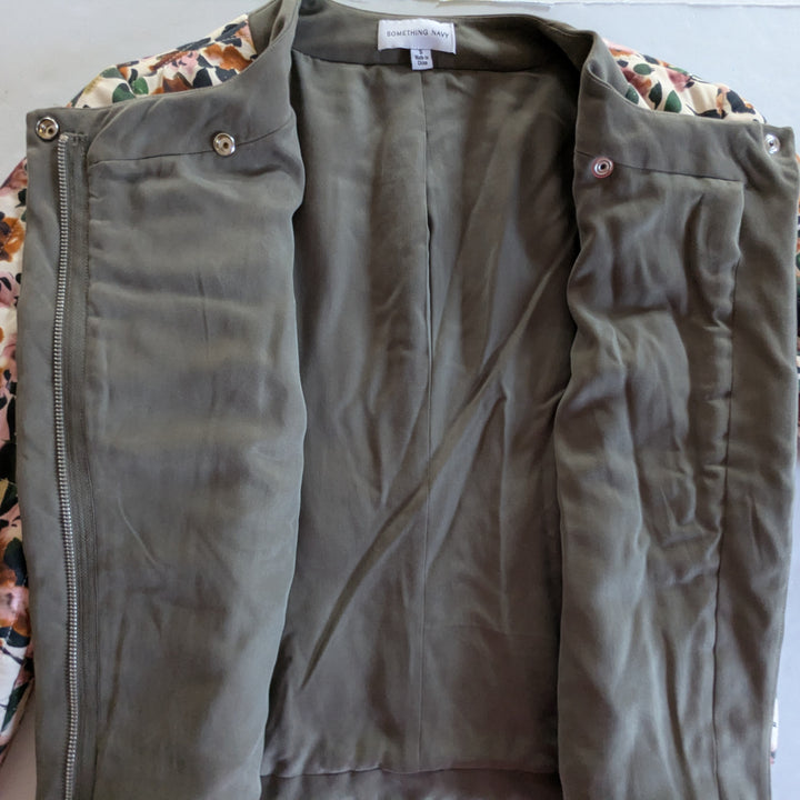 Something Navy Floral Print Asymmetrical Jacket Size Small