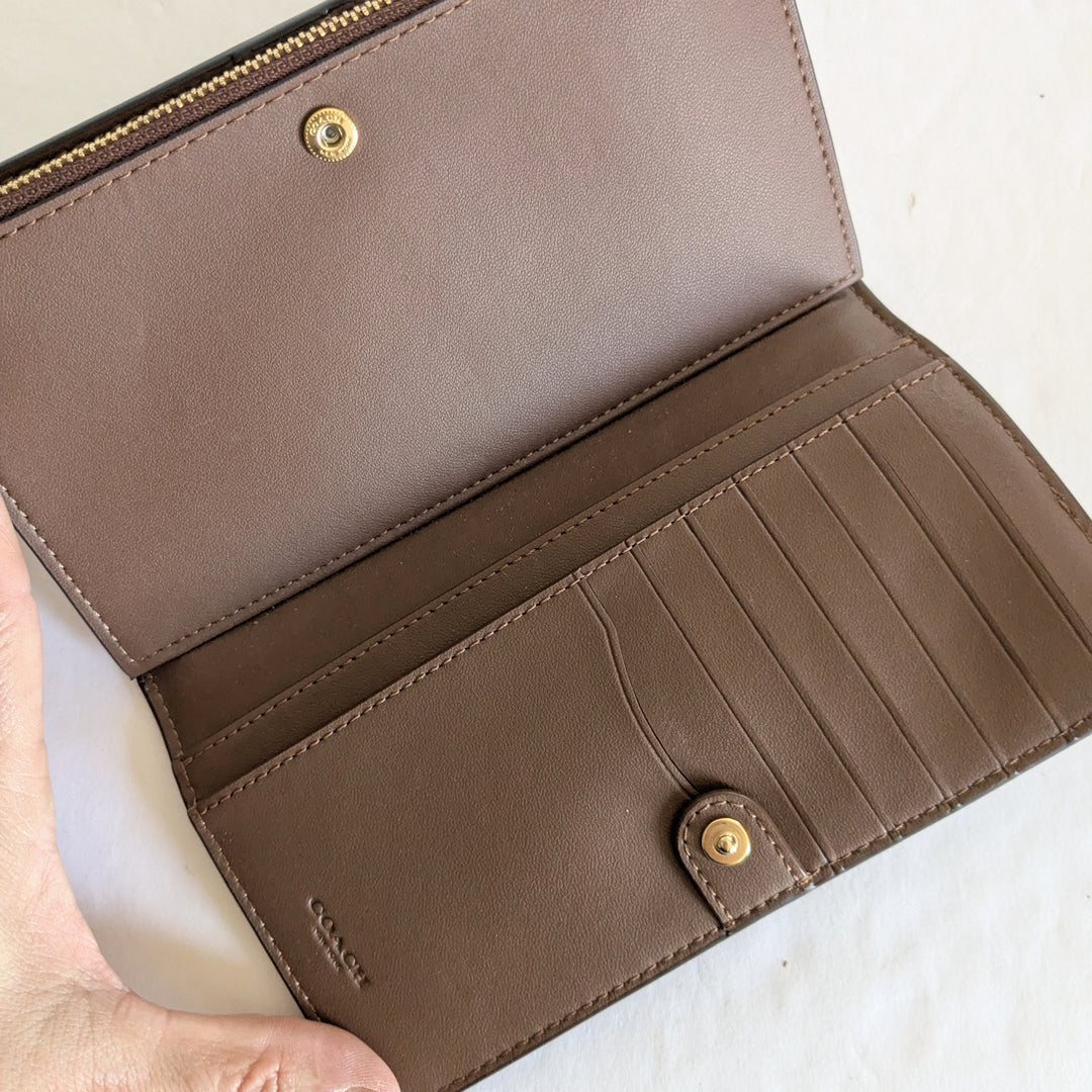 Coach Slim Signature Logo Zippered Wallet