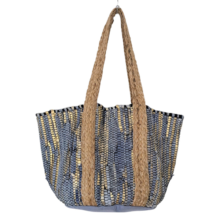 Woven Suede and Rope Tote Bag