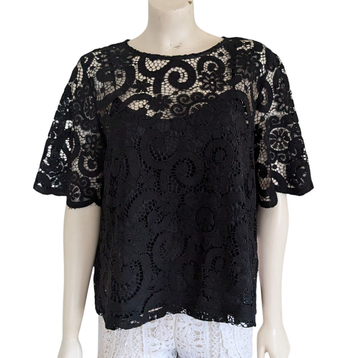 Nanette Lepore Black Lace Top Size Large