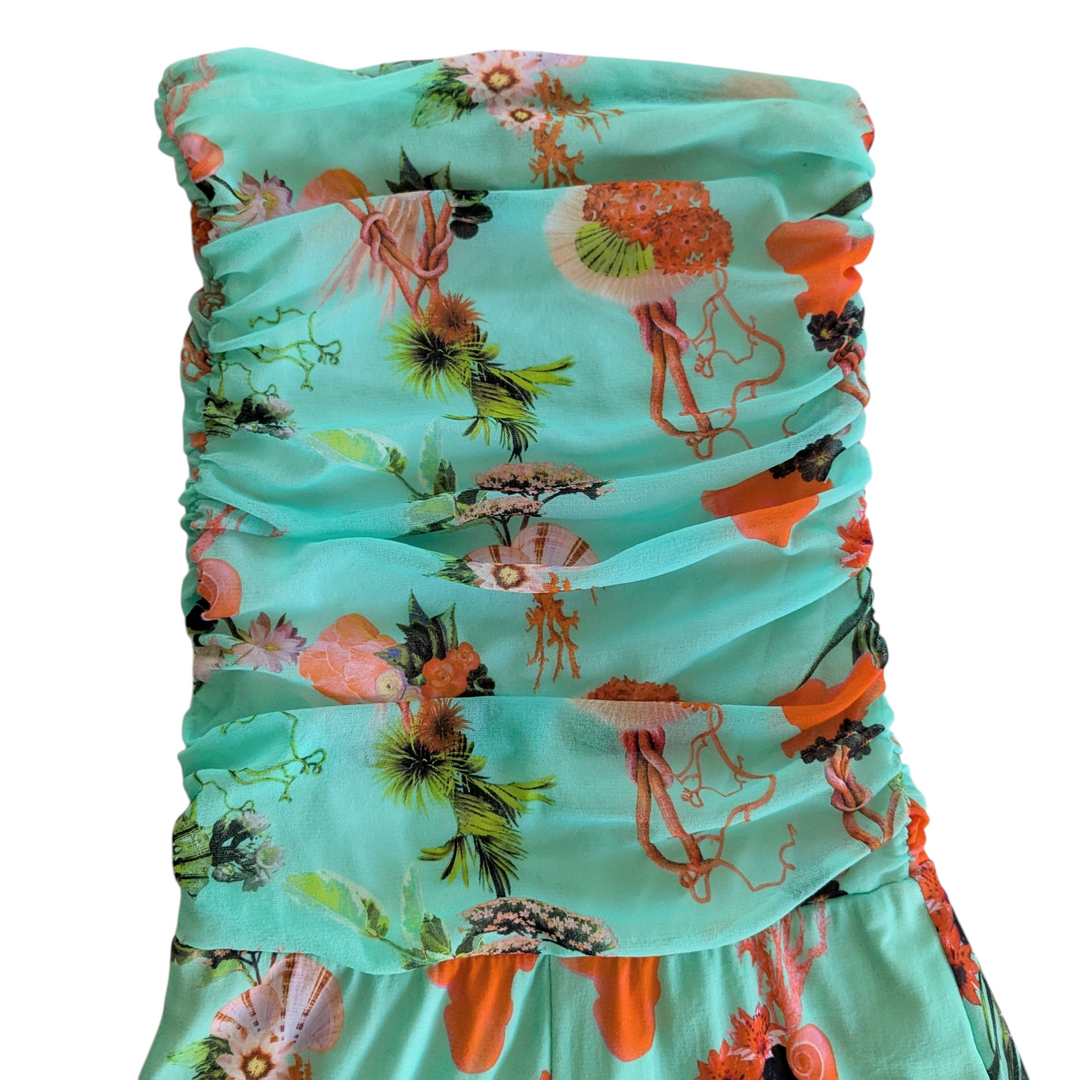 Fuzzi Strapless Jumpsuit in Aqua Print Size Large