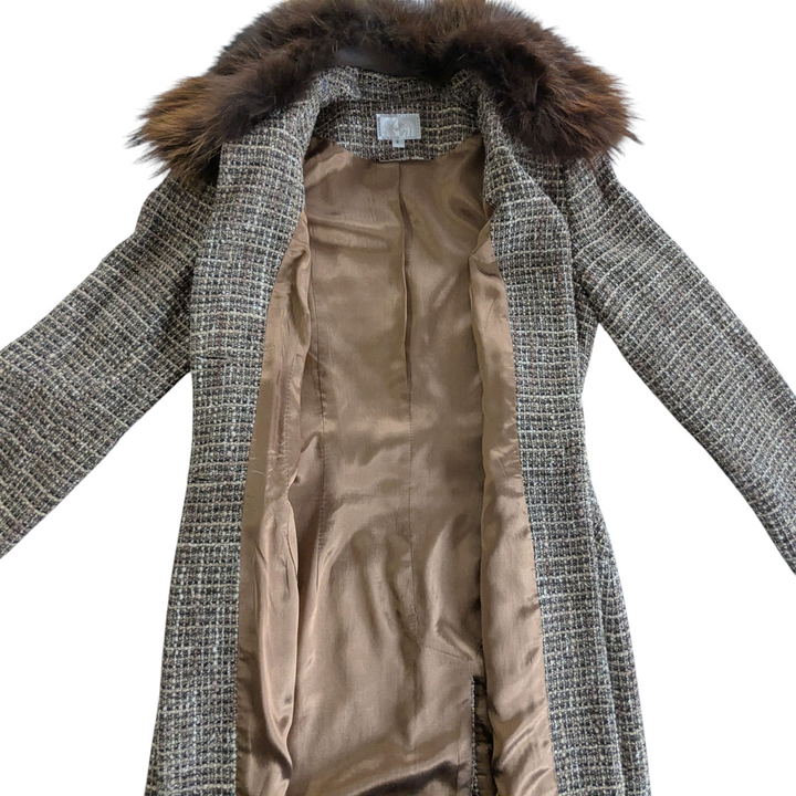 Alberto Makali Tweed Coat with Fur Trim Size 2