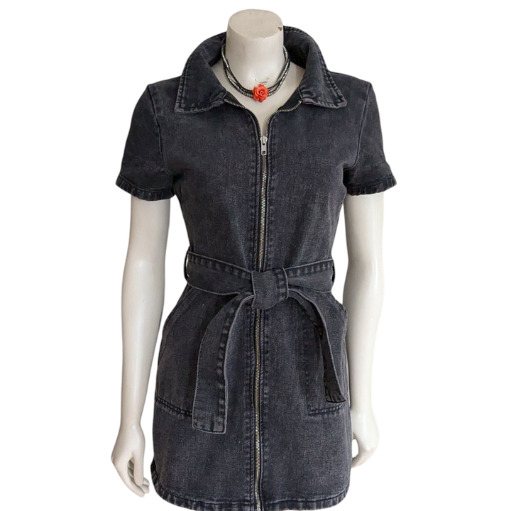 White Fox Black Denim Dress Size Medium