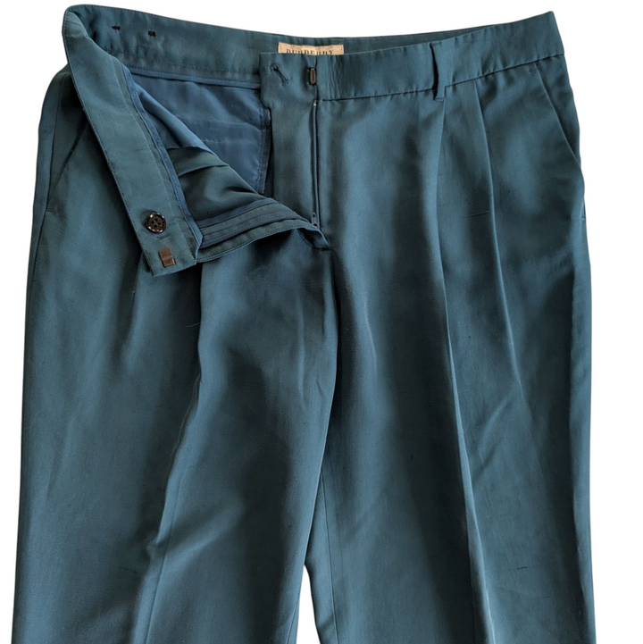 Burberry Teal Silk Trousers Size 10 NWT