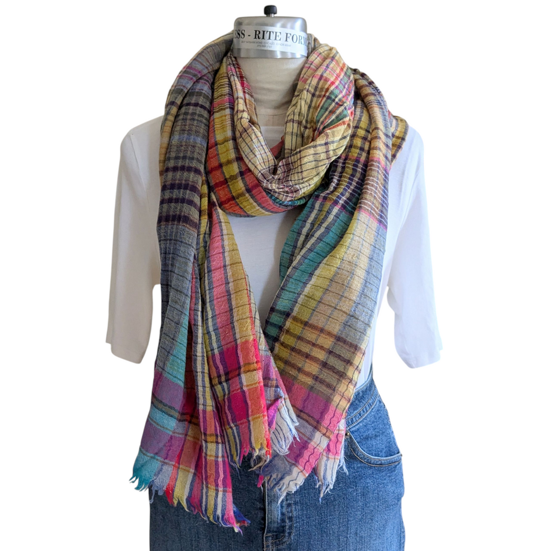 Anii by Natural Plaid Wool Scarf
