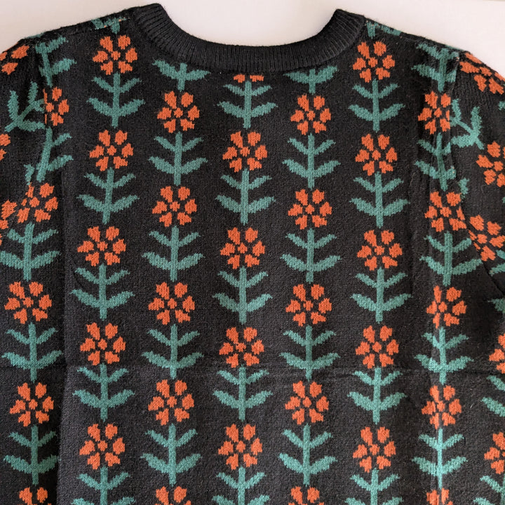 Black Cardigan with Orange Flowers Size Small