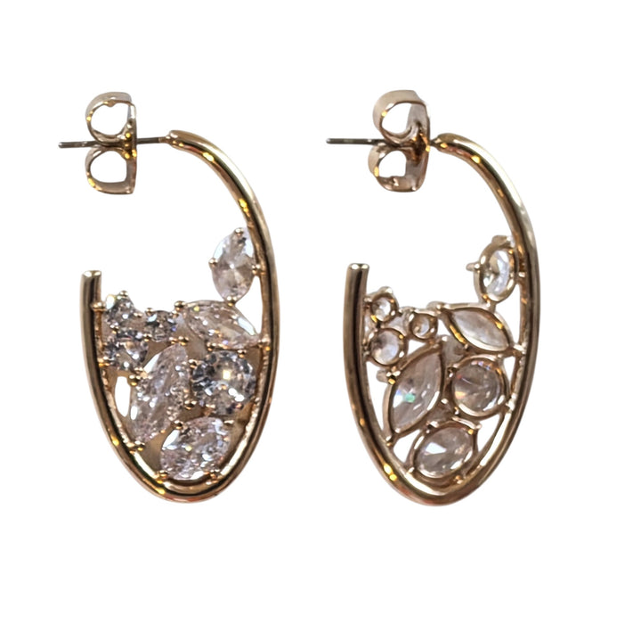 Anthropologie Gold and Crystal Hoop Earrings