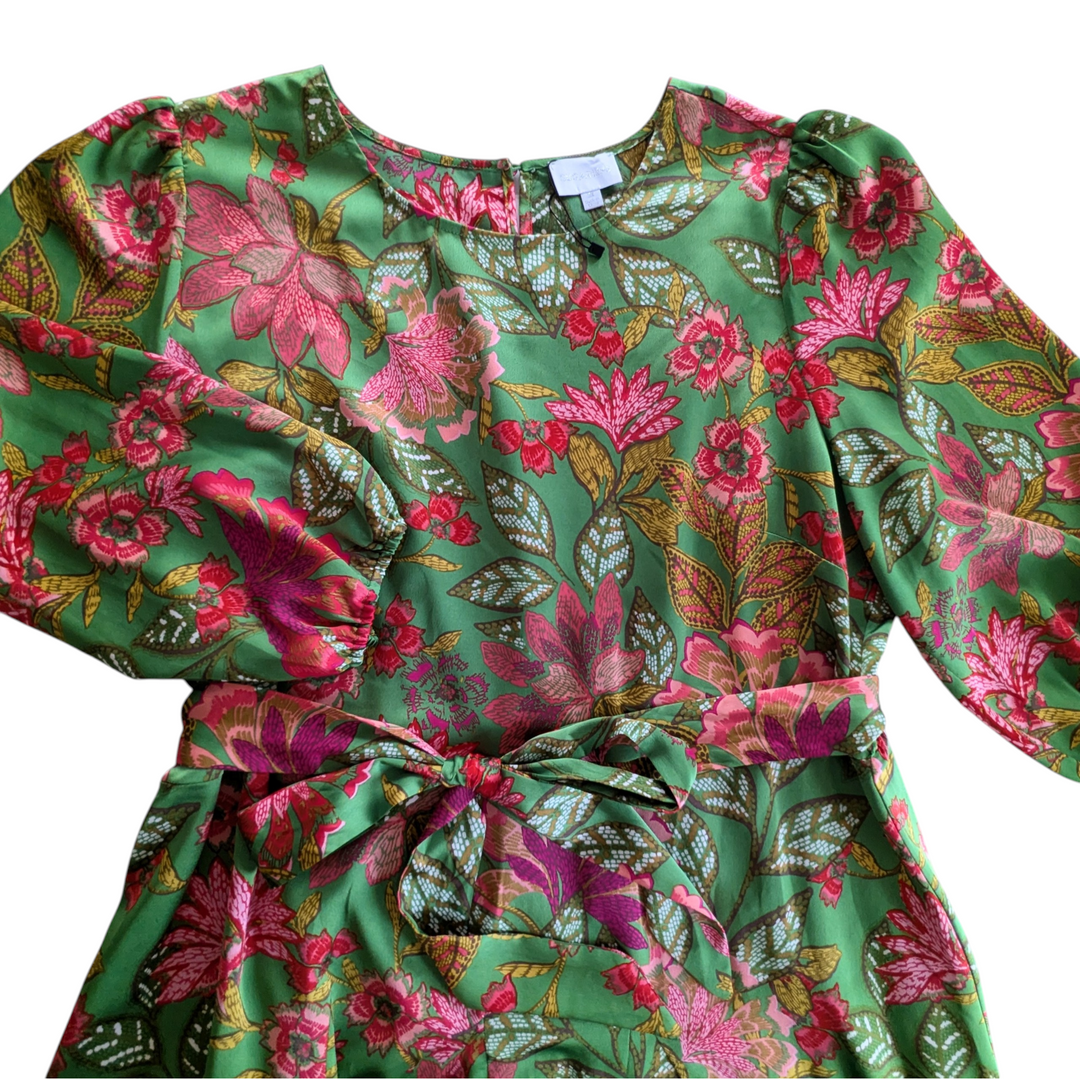Sugarlips Evanna Green Floral Print Satin Dress Size 3X